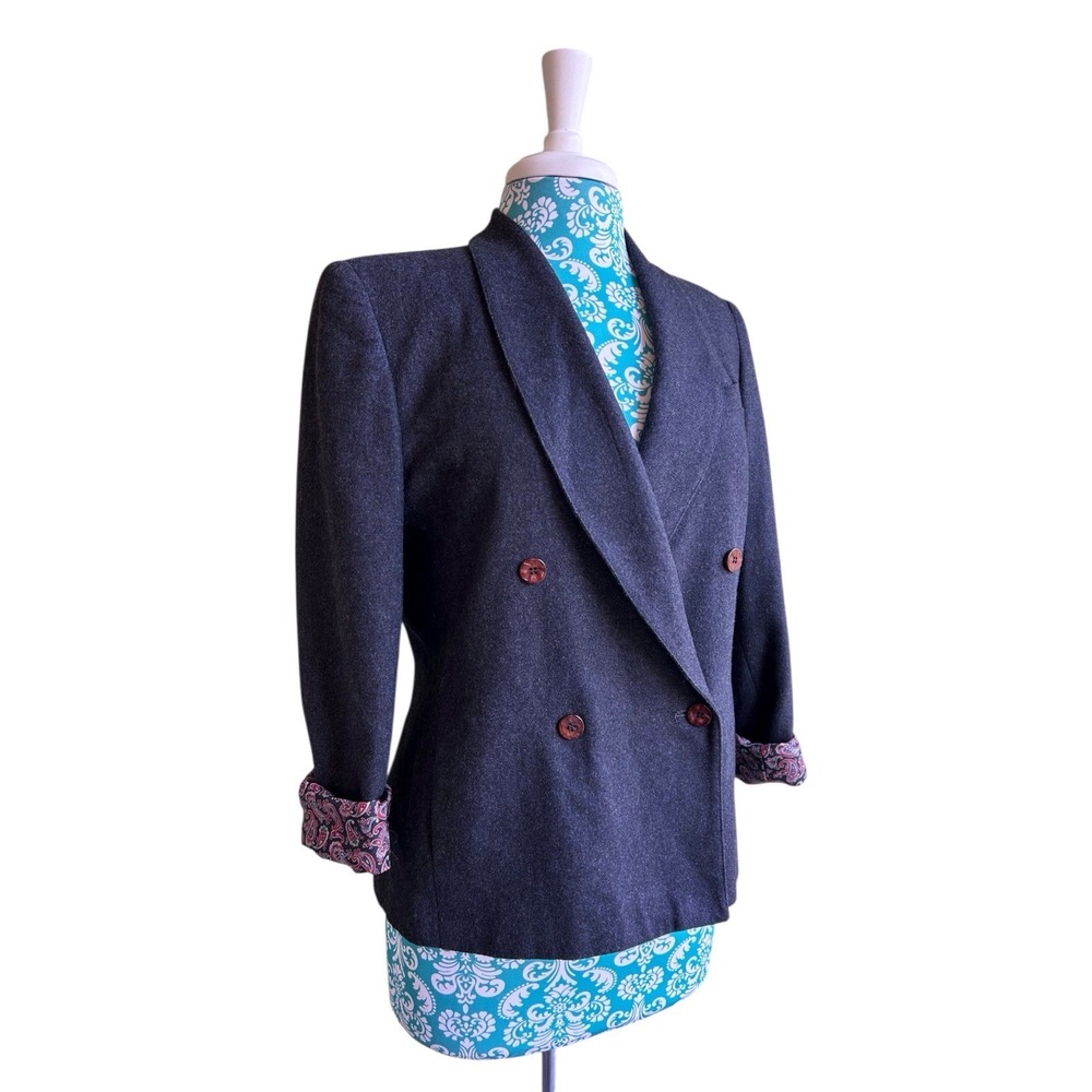 Vintage Women's Jacket By Glen Aire Paisley Lining Double Breasted 1980's Blazer